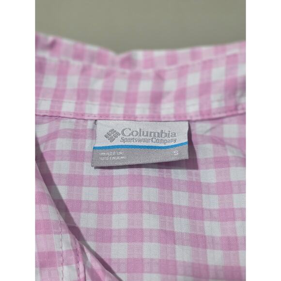Columbia pink white gingham plaid sleeveless button down shirt tank - small - Picture 2 of 5